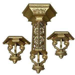 VTG 70s MCM Ornate Wall Sconce 20" Gold Tone | Hollywood Regency Decorative Art